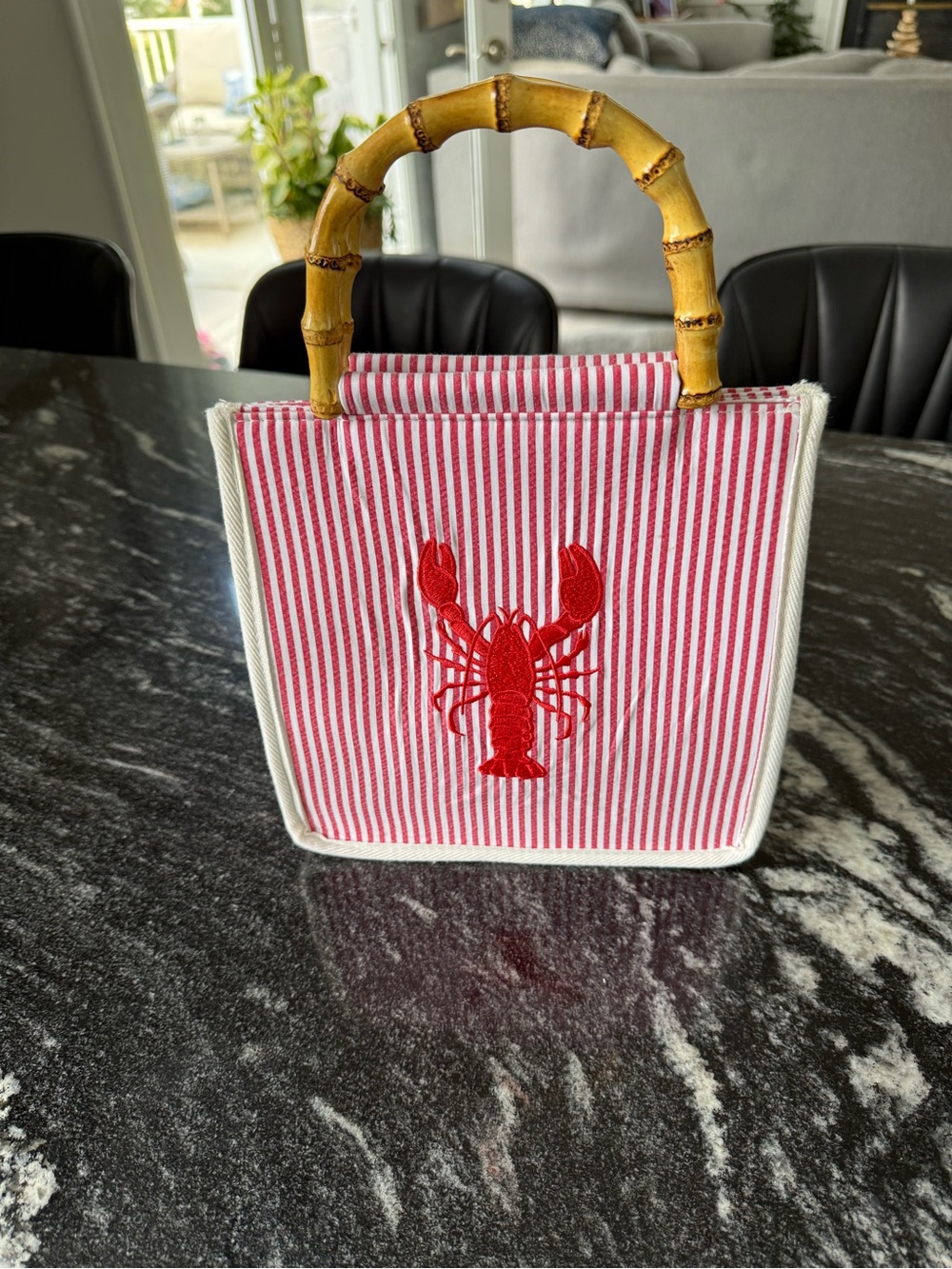 TOMMY BAHAMA Red Striped Tote with Bamboo Handles, NWTs - Picture 2 of 9
